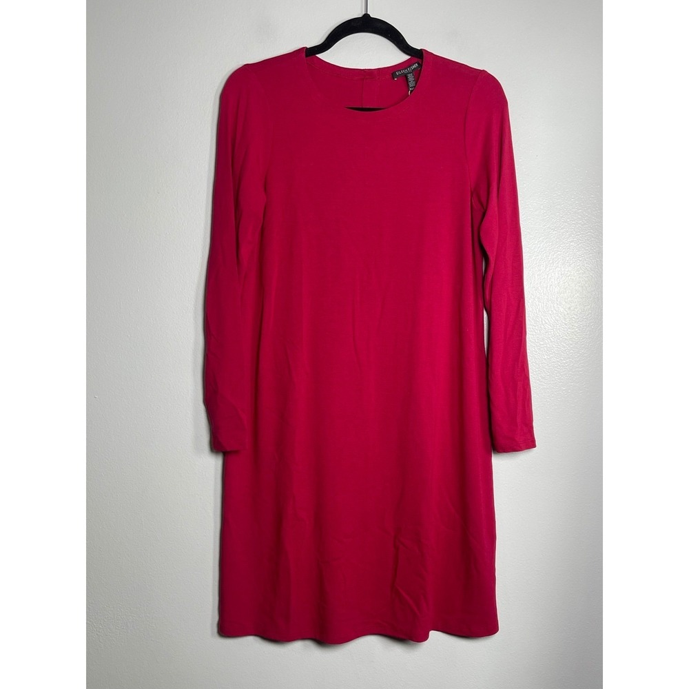 EILEEN FISHER Viscose Jersey Crew Neck Mini Dress Petite Medium Red Rose NEW‎ - Picture 2 of 11